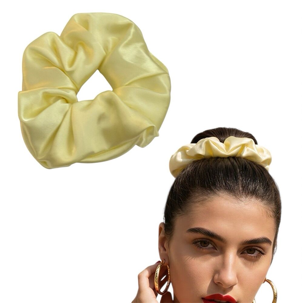 Luxury Yellow Satin Scrunchie Handmade – Statement Hair Accessory